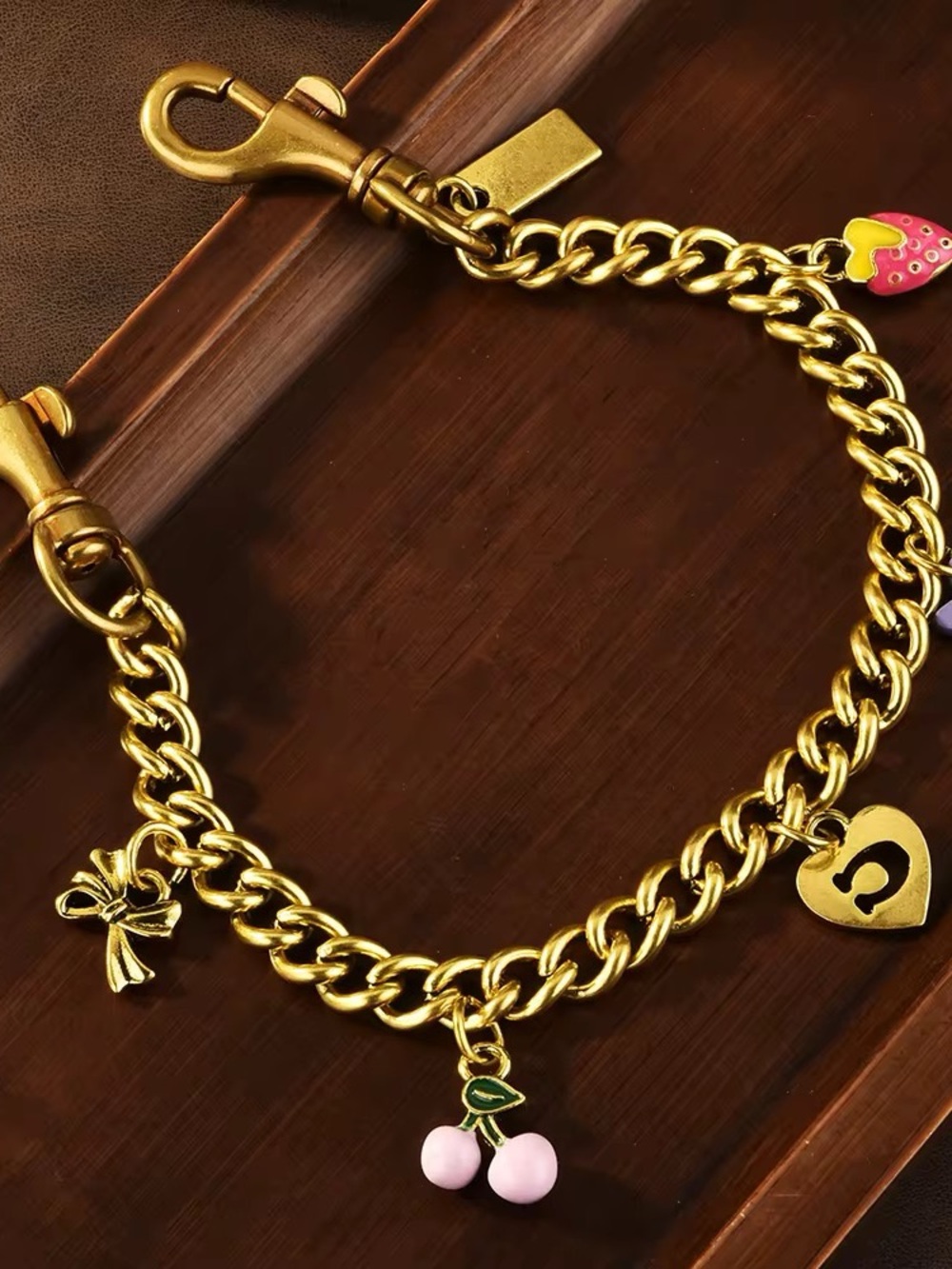 Gold Bag‎ Charm Chain with Pink Accents